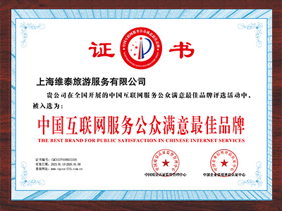 维泰-中国互联网服务公众满意最佳品牌证书